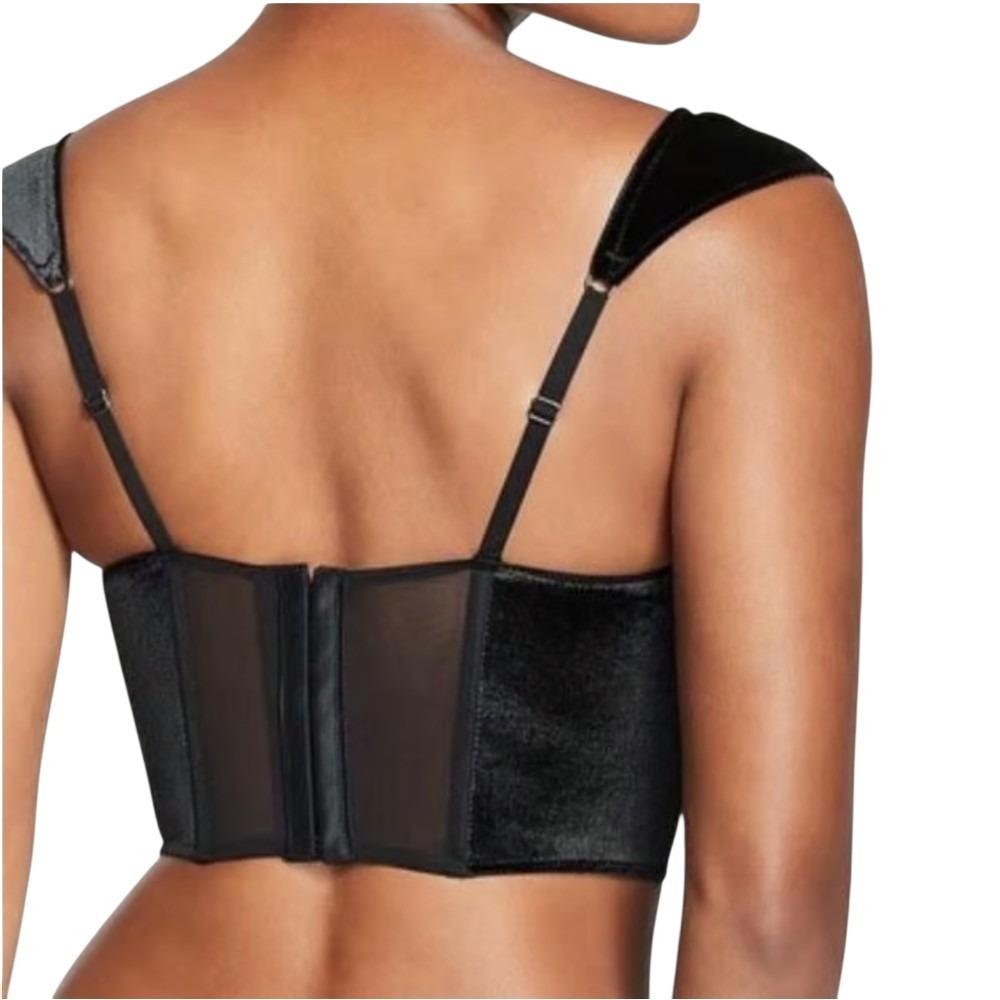Victoria's Secret Size Medium Dream Angels Black Velvet Mesh Lace Up Corset Top - Picture 3 of 11